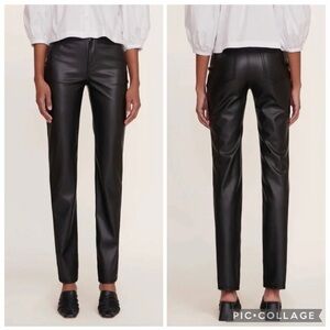 STAUD Elliot Vegan Leather Black Minimalist High Waist Straight Leg Pant Size 8